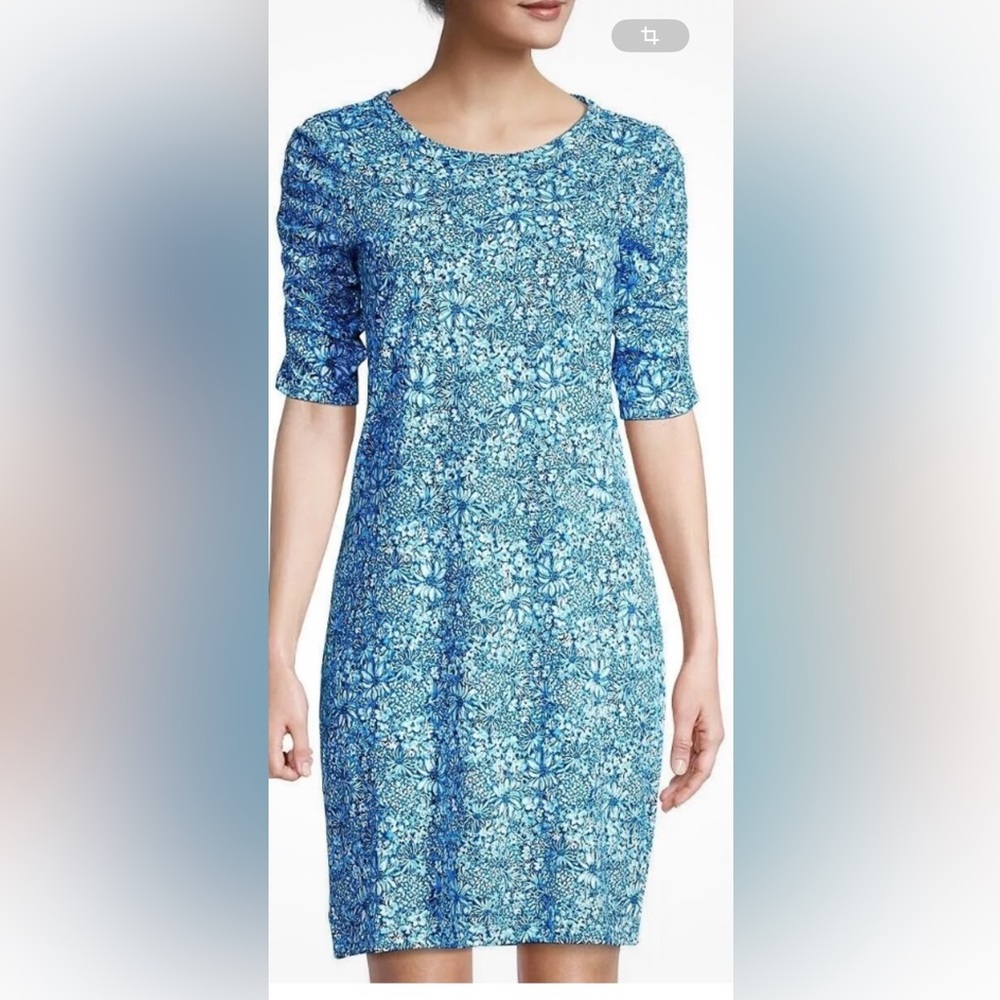 NWOT Lilly Pulitzer Belden tshirt dress in cumulus blue blooming together size S